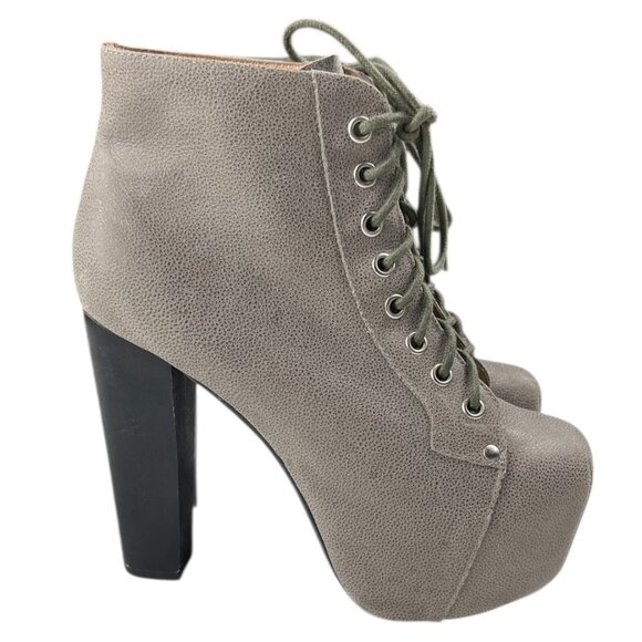 Jeffrey Campbell Havana Last Lita Greige Leather Upper Ankle Booties Size 6.5 M - Picture 1 of 16
